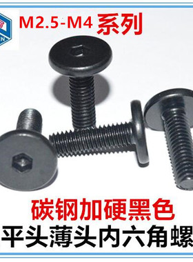 M2.5 M3 M3.5薄头内六角螺丝Mx4*4*6*8*10*15*20大平头扁平头黑色