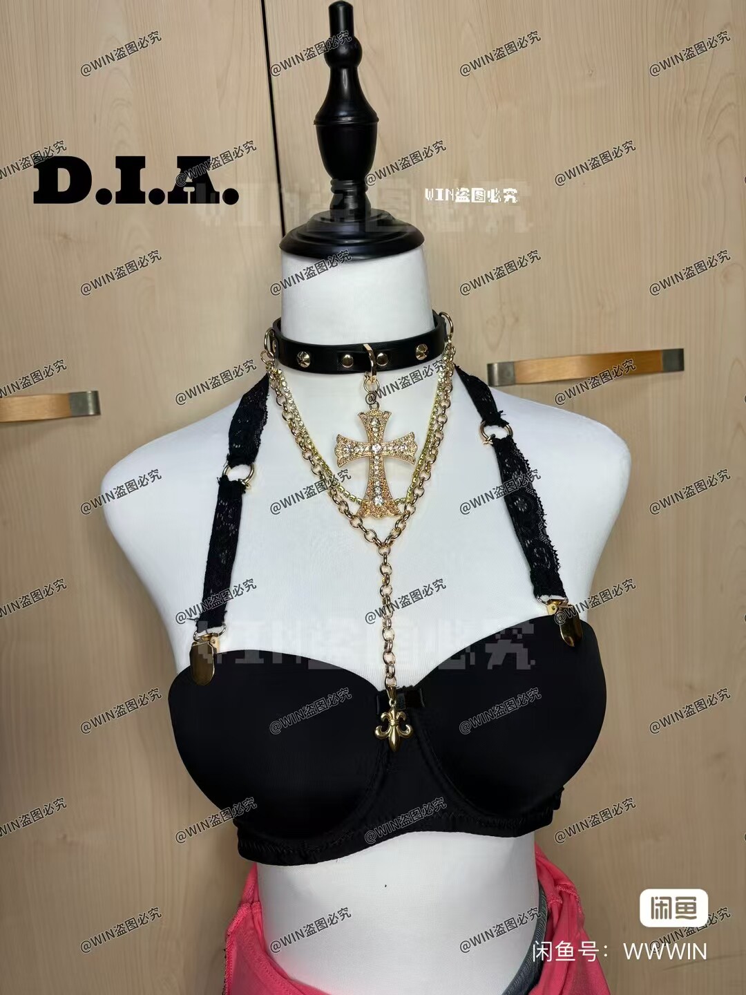 thumbnail for [WWWIN handmade] Shibuya heart ancient gold coin cross double choker collar (in stock