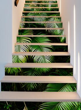 Funlife棕榈叶热带森林3D楼梯贴十三片 客厅自粘墙贴背景墙 FS063