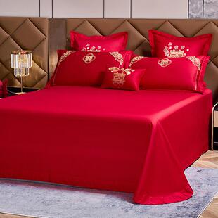 高档中式刺绣结婚四件套红色纯棉被套高级感喜庆婚庆床上用品