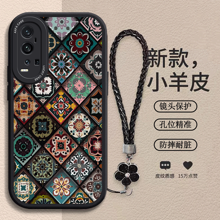 五彩图腾适用vivox60pro手机壳x60pro保护套新款女全包v2047a防摔国风硅胶x60por软壳vovix60pro小羊皮民族风