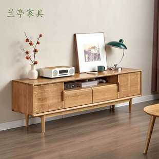 北欧简约实木电视柜茶几组合风小户型客厅带柜腿白橡木家用储物柜