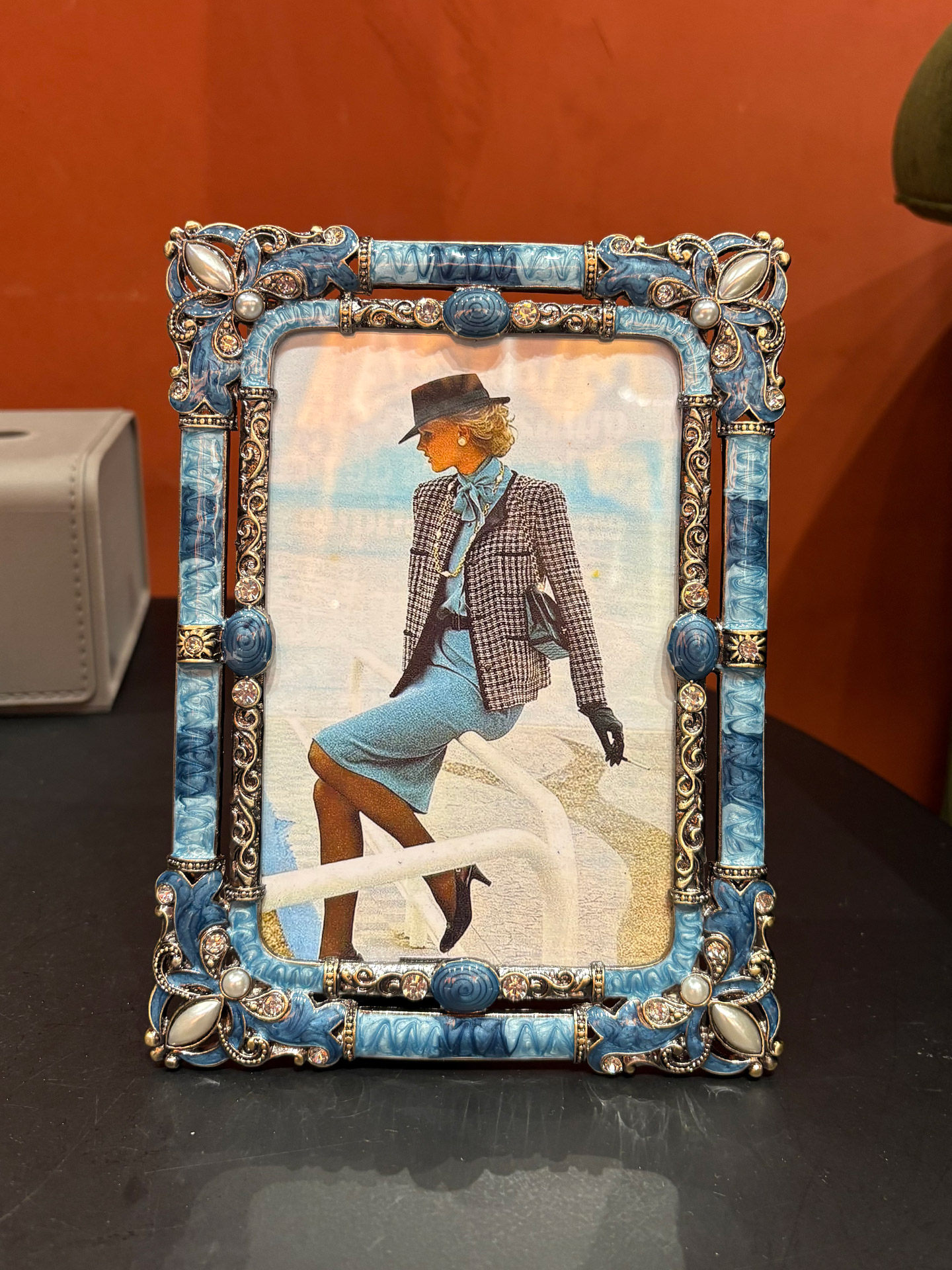 覆古蓝金属相框挂墙卧室摆件67寸个性照片框摆台高级感欧式带打印