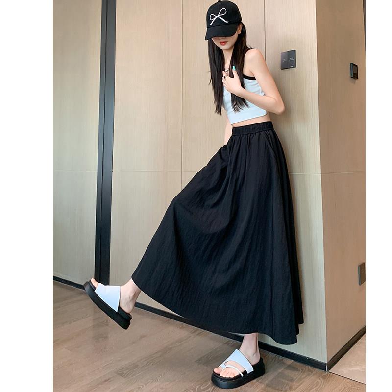 薄款黑色山本裙女2026夏季爆款高腰透气a字褶皱中长裙半身伞裙子
