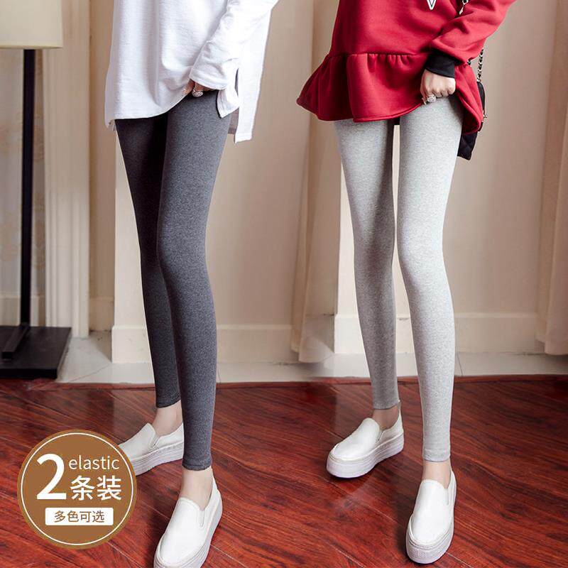 日本2024秋冬新款纯棉打底裤女外穿加绒加厚高腰紧身灰色小脚九分