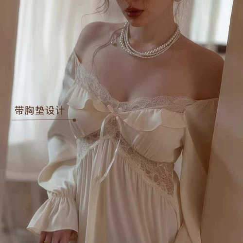 100%蚕丝法式宫廷风女睡裙送礼装