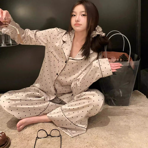 明星同款大牌轻奢波点真丝睡衣女
