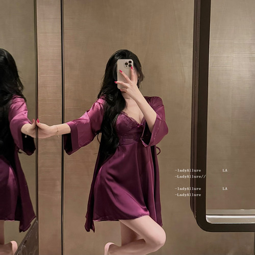 法式真丝新款蕾丝性感吊带睡裙女