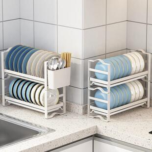 双层碗碟沥水架厨房置物架桌面窗台放碗盘收纳架子窄小型款筷笼盒