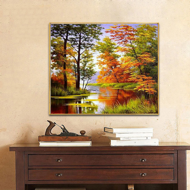 新款手工画 5D钻石画满钻客厅点贴钻十字绣小风景系列 树林钻石绣