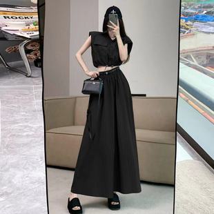 女工装 速发高品质2024夏装 上衣套装 搭配一整套时尚 半 翻领抽绳衬衫