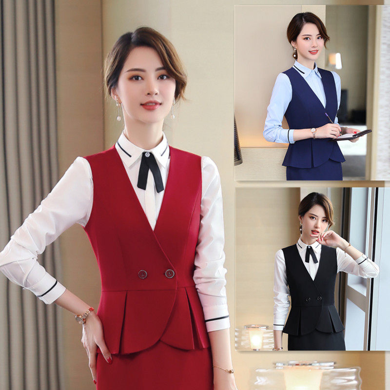 女士红色马甲工作服工装短款外搭气质时尚马夹女职业套装