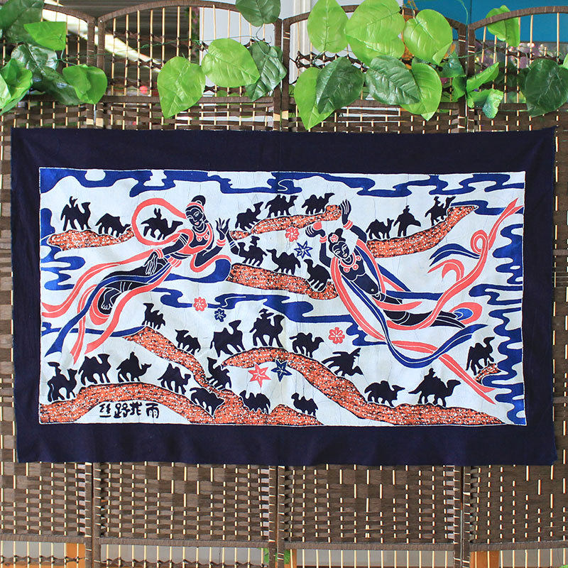 布艺手工蜡染画横款丝路花雨中国特色礼品餐厅酒吧客栈装饰棉布画,特色手工艺,苗族蜡染,淘宝优惠券,粉丝福利购,淘宝优惠卷