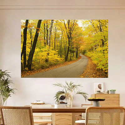 黄金大道秋天风景现代餐厅装饰画财路亨通客厅中堂简约背景自贴画