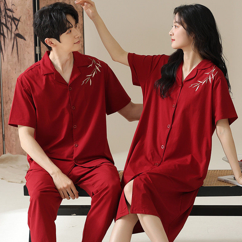 情侣睡衣夏纯棉女睡裙红色结婚新婚本命年新中式中国风男套装,女士内衣/男士内衣/家居服,睡衣/家居服套装,淘宝优惠券,粉丝福利购,淘宝优惠卷
