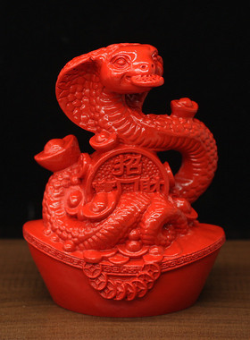 天然朱砂红色蛇摆件火属性十二生肖蛇形吉祥物五行缺火装饰品
