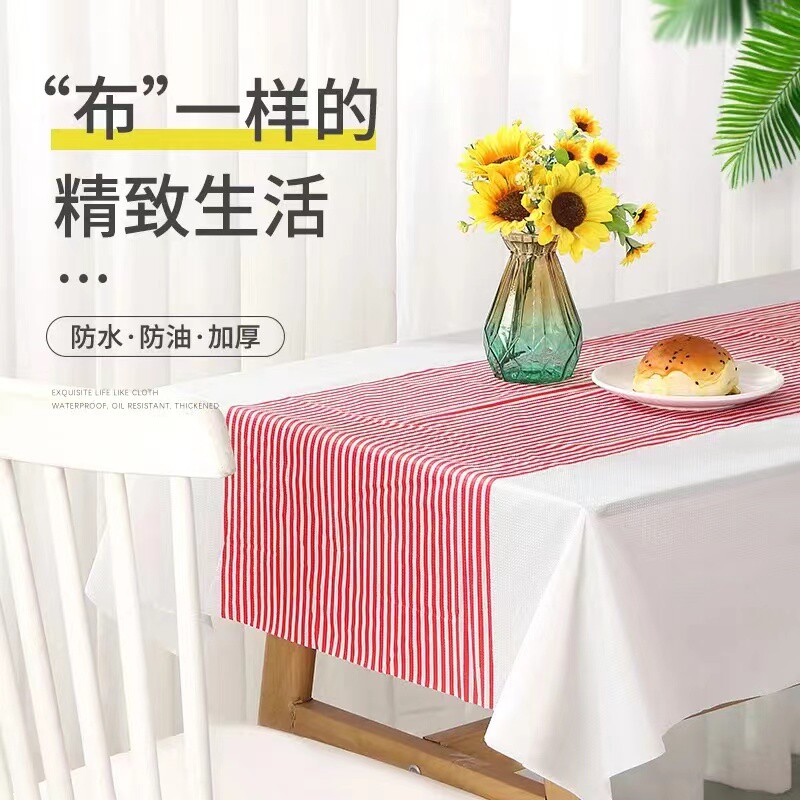 一次性桌布加厚餐桌布长方形防水防油商用餐厅饭店条纹印花台布