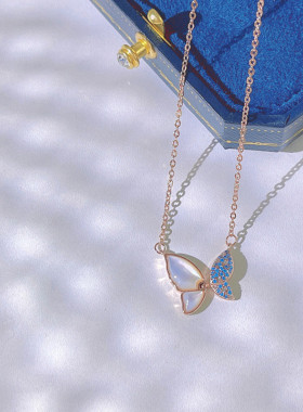 纯银蝴蝶项链女2024年新款高级小众贝壳白贝母锁骨链设计感网红夏