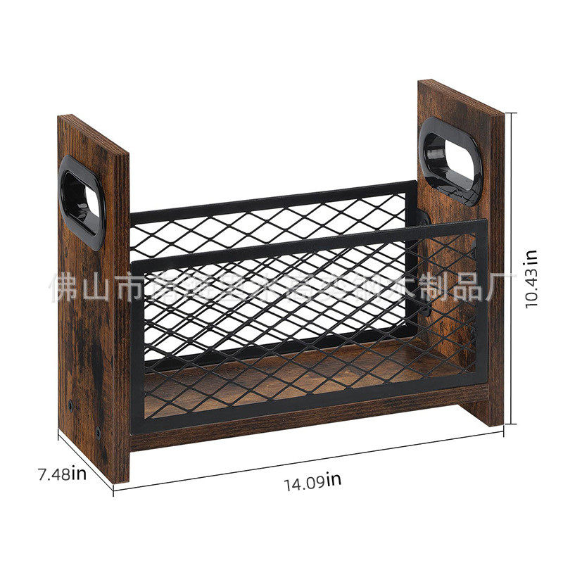 shein多功能桌面杂志架定制筐收纳筐定做铁网置物木质收纳篮订做
