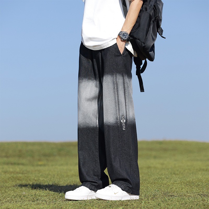 现货夏季美式男款直筒渐变休闲裤大码抽绳长裤宽松百搭潮流运动阔
