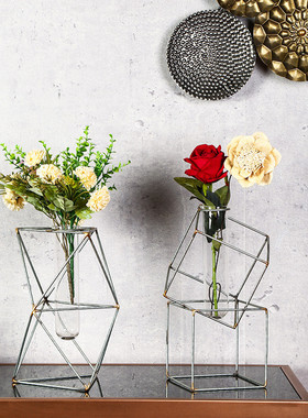 ins风创意 玻璃花瓶款桌面摆件客厅装饰品几何透明插花瓶厂家批发