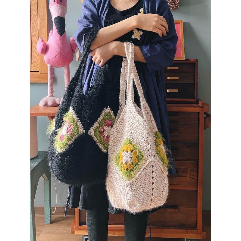 祖母方格菜篮子《杏仁奶茶》编织包材料包单肩包购物袋diy,服饰配件/皮带/帽子/围巾,DIY编织材料包,淘宝优惠券,粉丝福利购,淘宝优惠卷