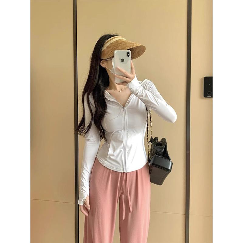 粉色冰丝防晒衣女款2025年夏季辣妹纯欲风紧身显瘦运动瑜伽服外套