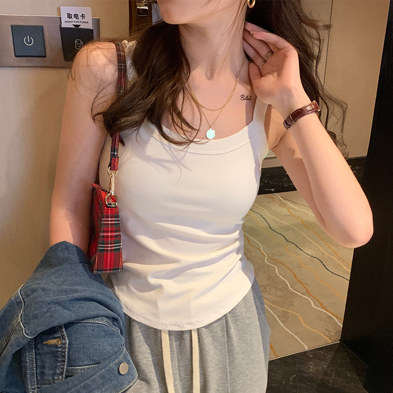 新品小吊带背心女夏季外穿纯棉设计感带胸垫一体内搭打底网红无袖