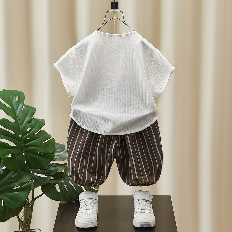 童装男童夏季套装2024新款儿童夏装薄款宝宝夏款酷帅男孩棉麻衣服