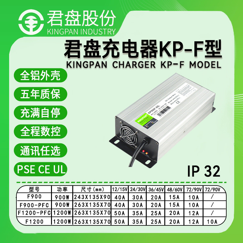 君盘1200w KC/UL认证 扫地机充电器12v40a铅酸锂电智能数控充电机
