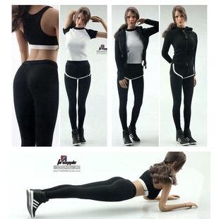 1/6女兵人FA007衣服现货瑜伽服健身套装黑色款蕾丝性感内衣5件套