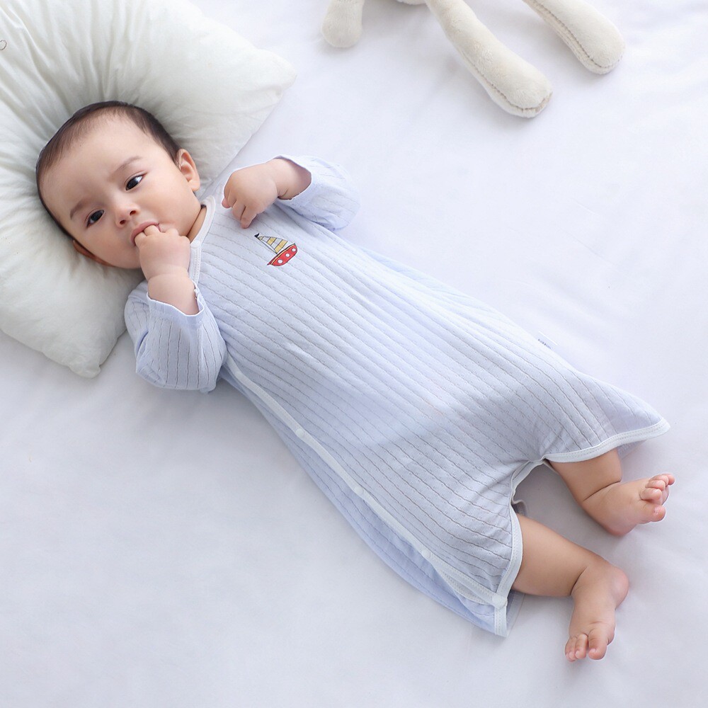 婴儿衣服夏款宝宝空调房护肚连体衣婴儿睡袋春秋纯棉生薄款睡衣