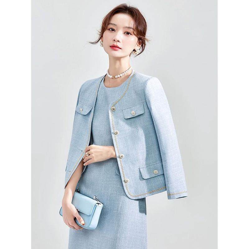 现货小香风西装外套女春秋2024新款气质名媛连衣裙短款西服套装两
