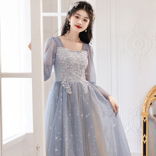 晚礼服女高级感宴会气质主持人轻奢小众高端钢琴演出裙浅蓝色长袖