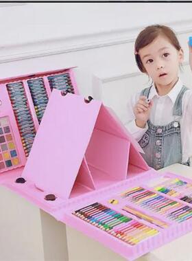 176p绘画礼盒学习文具礼物美术用品绘画少儿画笔水彩笔套装画架