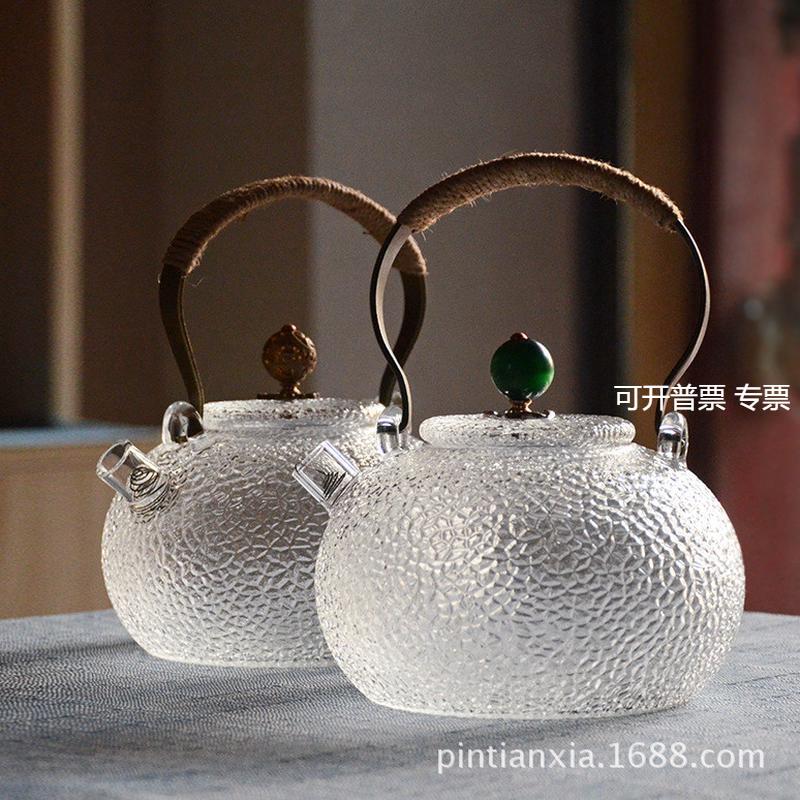 锤纹耐高温提梁玻璃壶电陶炉耐热煮茶壶直火加热烧水壶泡茶水茶具