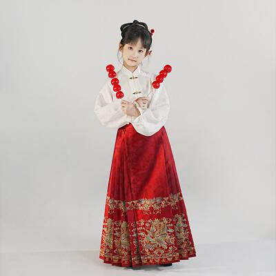 星河汉歌[翠羽红清昼]亲子红色马面裙套装2025新款新中式国风春夏