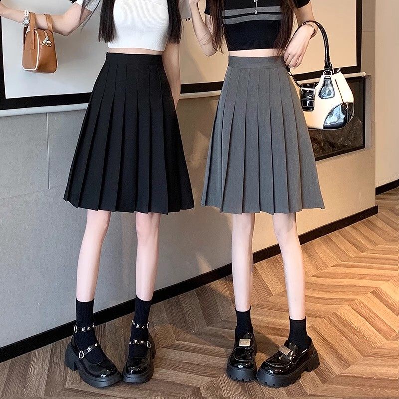 大码加长版百褶裙女春夏中长款a字裙灰色防走光学院风,女装/女士精品,半身裙,淘宝优惠券,粉丝福利购,淘宝优惠卷