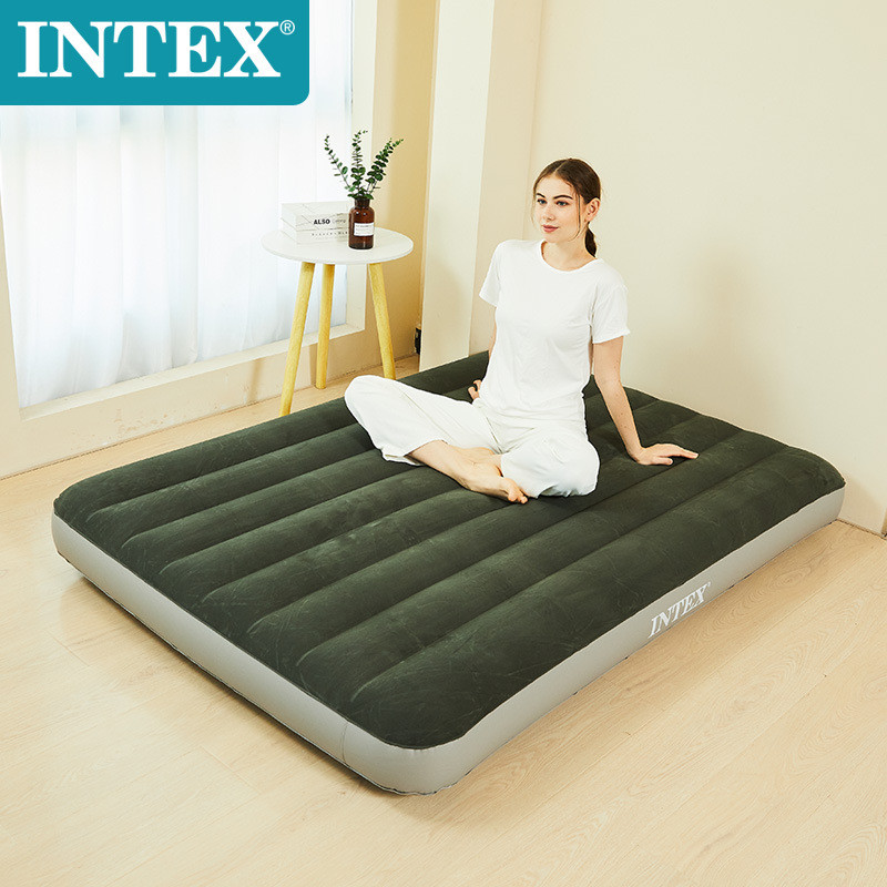 批发 INTEX64108 137宽 绿色植绒双人植绒充气床 气垫床