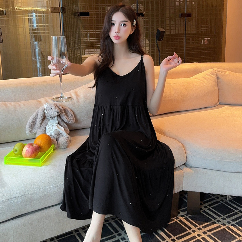 吊带睡裙女款性感莫代尔无袖睡衣孕妇夏季带胸垫大码纯欲风连衣裙
