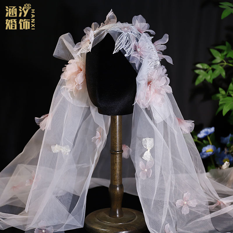 新款森系甜美粉色娟纱花朵蕾丝发夹头饰头纱新娘结婚影楼拍照头纱,饰品/流行首饰/时尚饰品新,发饰,淘宝优惠券,粉丝福利购,淘宝优惠卷