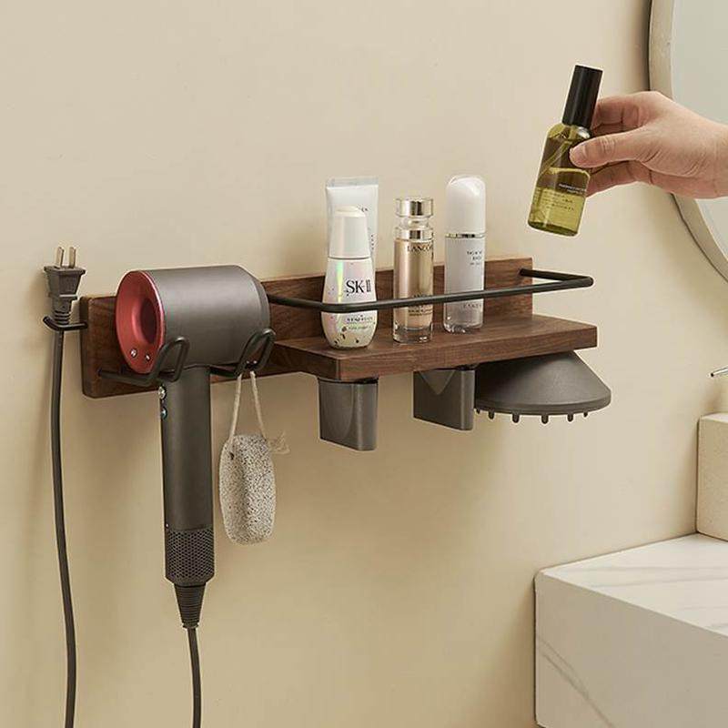 免打孔挂钩收纳嘴卫生间浴室洗手台置物架胡桃木吹风机架子带磁吸,家庭/个人清洁工具,吹风机置物架,淘宝优惠券,粉丝福利购,淘宝优惠卷