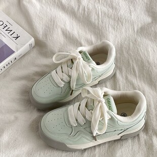 小众设计薄荷绿板鞋女2025新款春季百搭厚底德训鞋平底休闲运动鞋