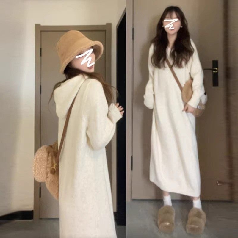 2023新款白色连帽子女秋冬装大衣内搭打底毛衣裙,女装/女士精品,毛针织衫,淘宝优惠券,粉丝福利购,淘宝优惠卷