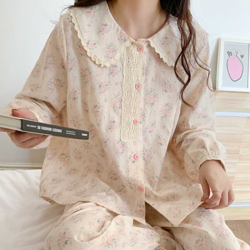 睡衣女款2025新款春款纯棉睡裙宫廷风甜美碎花高级感日系家居服