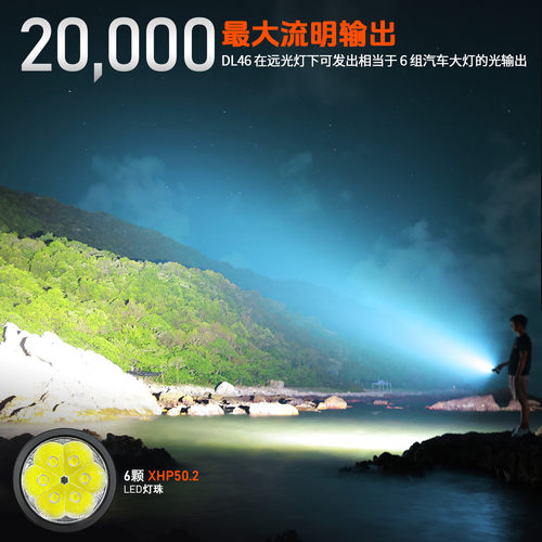 DL46强光潜水手电筒20000流明磁环开关46950电池 C口直充 快充放