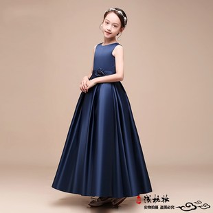 藏青色黑色女孩钢琴小提琴演出服主持人女童礼服管弦乐团合唱春夏