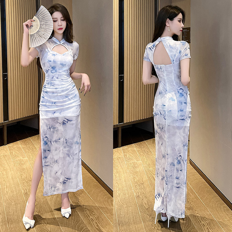 轻奢高货性感连衣裙长款晚礼服高级感KTV佳丽工衣沐足柔式足浴技