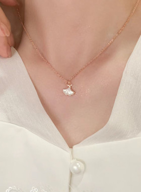 三生有幸999纯银项链女生轻奢小众贝母银杏叶锁骨链2025新款爆款