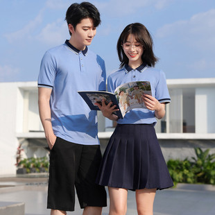 工作服定制培训机构幼师蓝色polo衫 高货幼儿园教师园服老师夏季 女